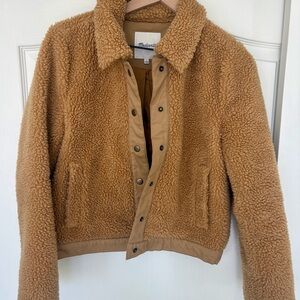 Madewell Camel Teddy Sherpa Snap-Front Jacket